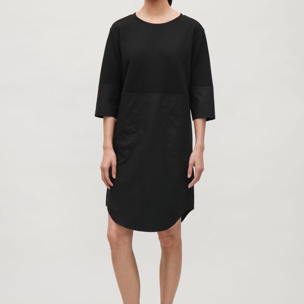 COS Knit and Cotton Poplin Shift Dress Cargo Pockets Black Simple